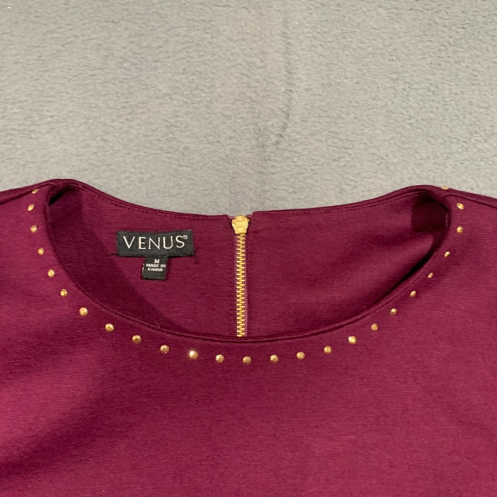 Venus Womens Burgundy Studded Sheath Dress Gold Zipper 3/4 Sleeve Size‎ Medium - Picture 8 of 10